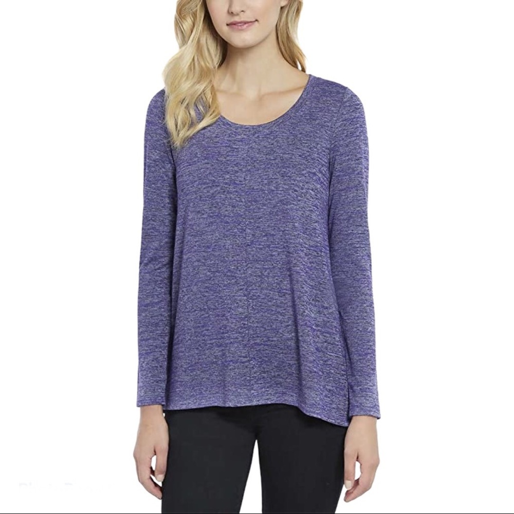 JONES NEW YORK Long Sleeve Woven Knit Top With Scoop Neck Purple Size Medium